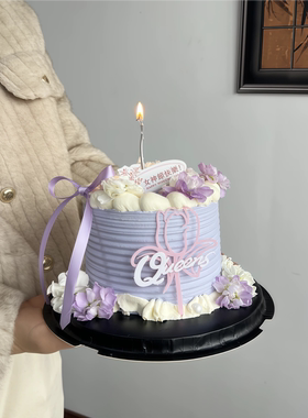 女神节快乐蛋糕装饰插牌亚克力花queen插件紫罗兰紫色蝴蝶结丝带