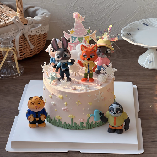 卡通儿童疯狂动物城生日蛋糕装饰摆件兔警长朱迪尼克手办公仔玩具
