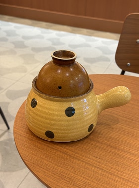 复古波点侧把手砂锅一人食炖锅双盖土锅煮粥煮面锅可明火耐干烧