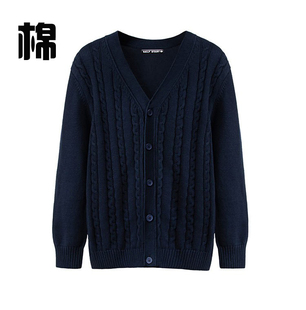 开衫纯棉男毛衣全棉V领麻花厚款扭花棉线针织衫外套外穿秋冬加厚