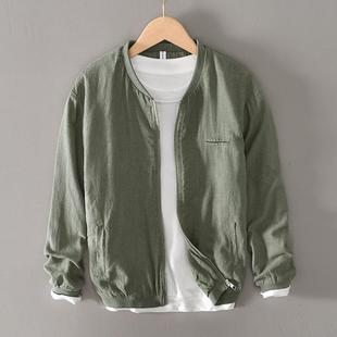 复古休闲宽松苎麻棒球服夹克外套男士 P951 秋季