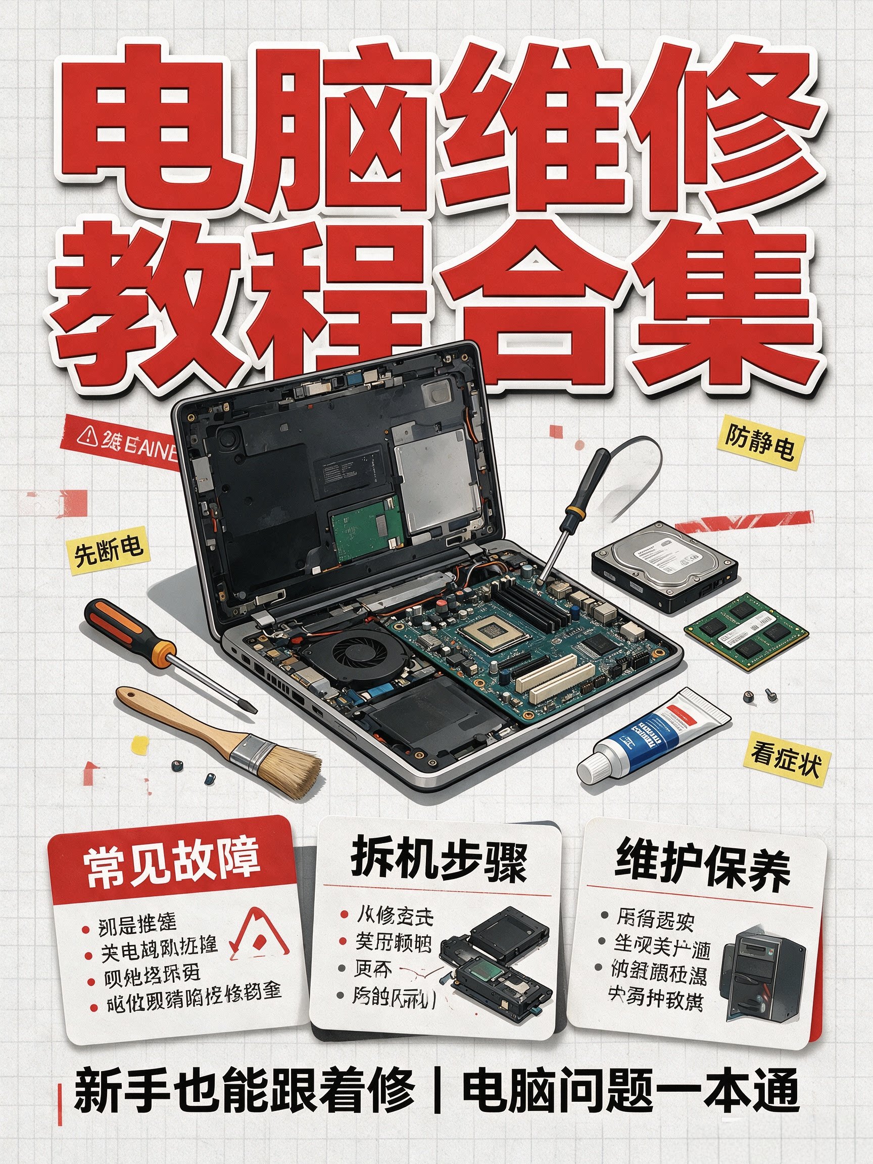 电脑台式机笔记本维修教程合集设计素材/源文件