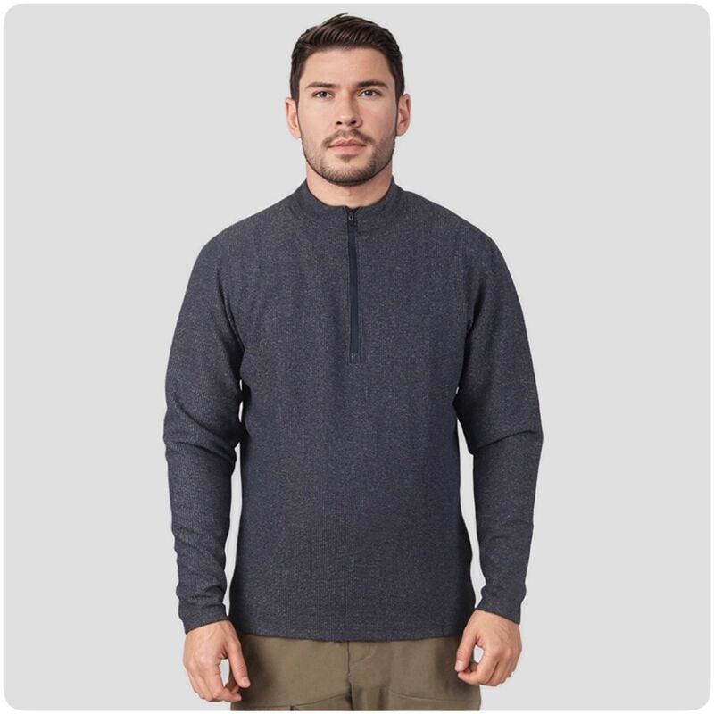 春秋冬半拉链华夫格长袖卫衣T恤 速干透气保暖运动户外套头衫