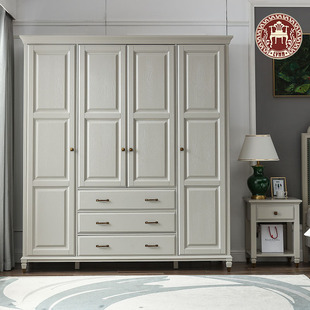 林恩美式实木四门衣柜美式田园轻奢风卧室家具分类储物M02四门衣