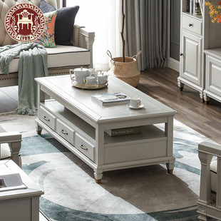 林恩美式实木茶几美式田园轻奢风客厅家具M02茶几