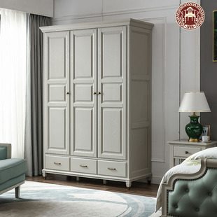 林恩美式实木三门衣柜美式田园轻奢风卧室家具M01三门衣柜