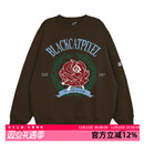 黑喵像素 复古玫瑰印花情侣宽松休闲美式圆领基础长袖卫衣秋冬