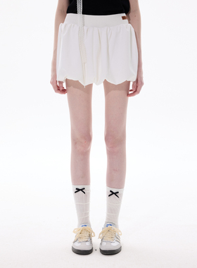 黑喵像素 花苞裙内含内衬短裤设计压褶通勤短裙甜美百搭女