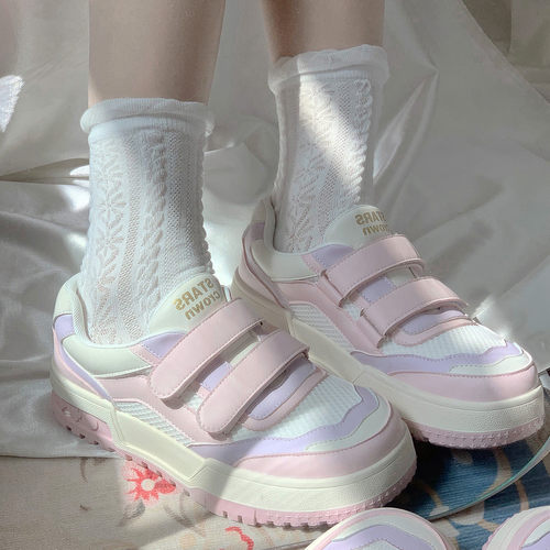 星辰皇冠休闲板鞋平底魔术贴