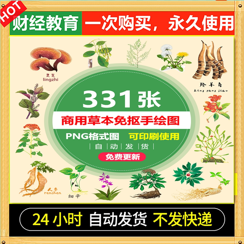 手绘线描草本植物养生草药226成分化妆品包装设计png免扣图素材植