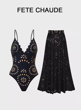 FETE CHAUDE新款连体泳衣女深V高级性感显瘦遮肉沙滩度假防晒温泉