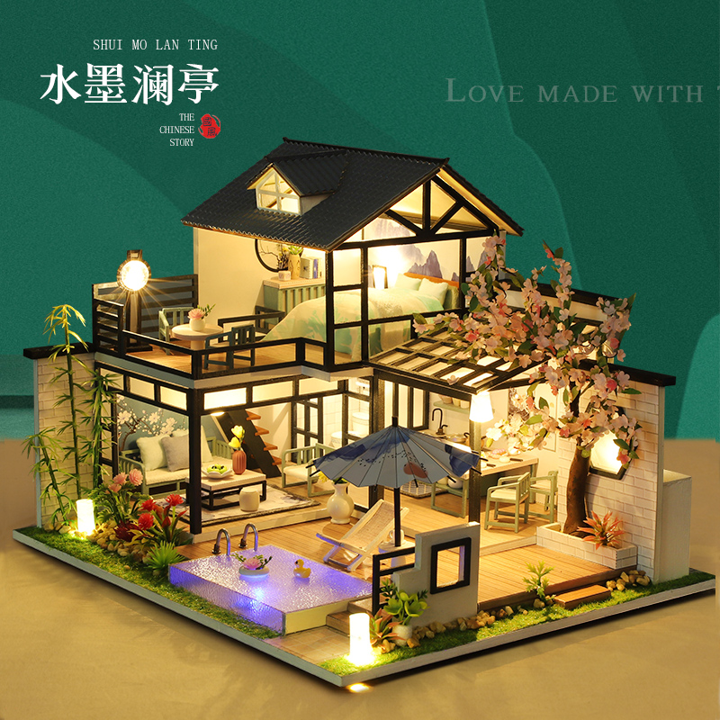 diy小屋古风别墅手工制作小房子时间建筑拼装模型创意玩具礼物女