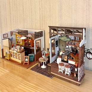 若态娃娃屋咖啡店diy小屋手工小房子木质拼装模型别墅积木礼物女