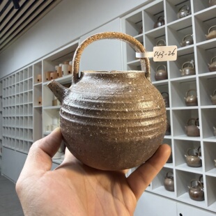 溪东烧柴烧白泥粗砂系列 圆通提梁壶 043