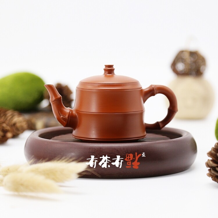 潮州手拉壶名家 吴敬亮 全手工 茶壶 潮州朱泥壶 竹韵 高身竹节壶