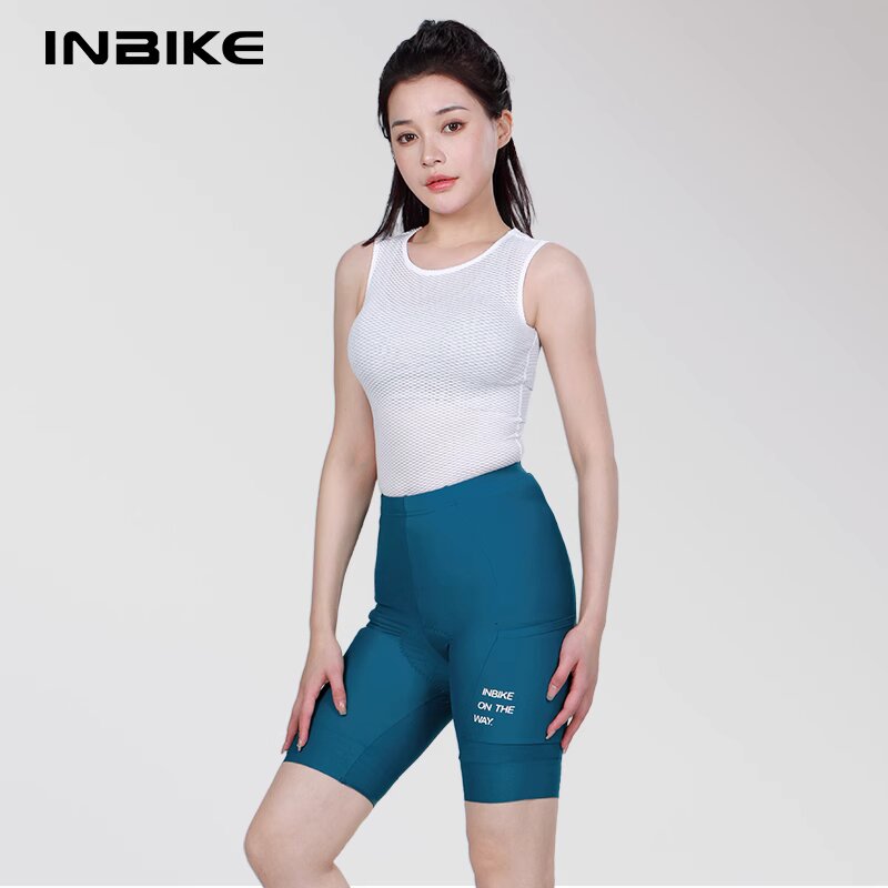 INBIKE 夏季骑行短裤背带高腰带口袋透气山地公路自行车骑行裤女