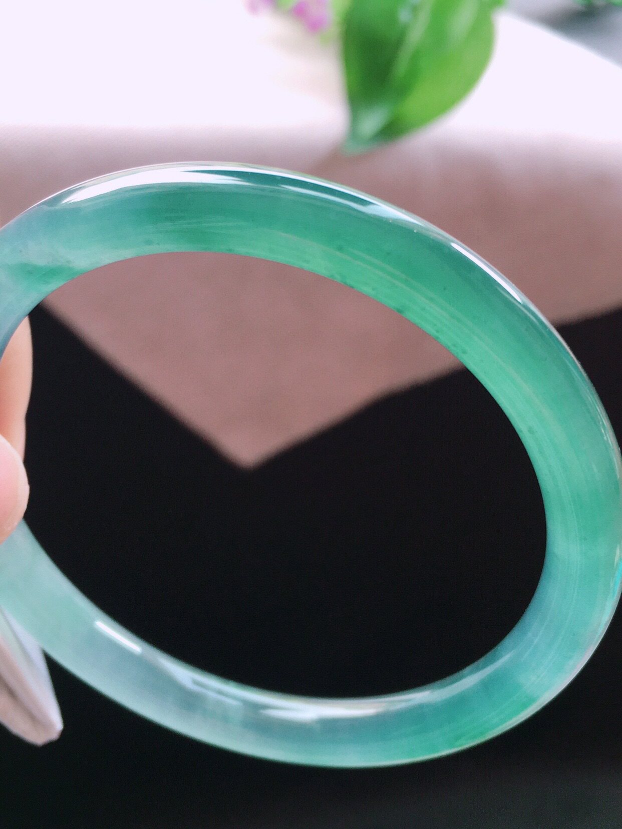 高冰玻璃种老坑圆条手镯玉镯子a货圆条蓝水翡翠手镯叮当手镯圈口