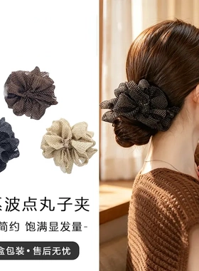 韩系轻奢波点蝴蝶结百搭丸子夹
