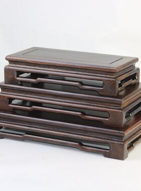 实木非洲黑檀正方摆件花瓶茶壶玉石新中式古典明式木托底座长方形