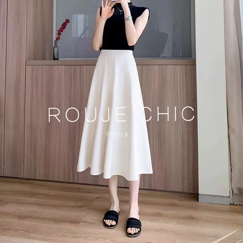 ROUJE CHIC法式气质白色半身裙女夏季高腰薄款垂感显瘦a字裙伞裙