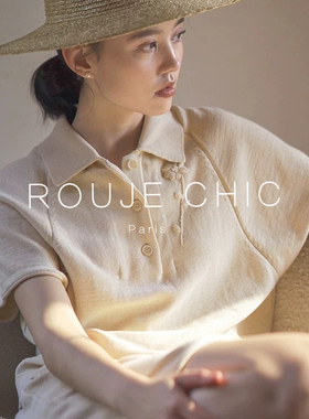 ROUJE CHIC法式白色翻领短袖针织衫女夏季刺绣薄款冰丝蝙蝠袖t恤