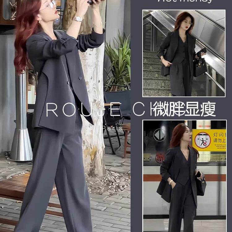 ROUJE CHIC法式时尚气质干练西服马甲三件套装女春高级感西服外套