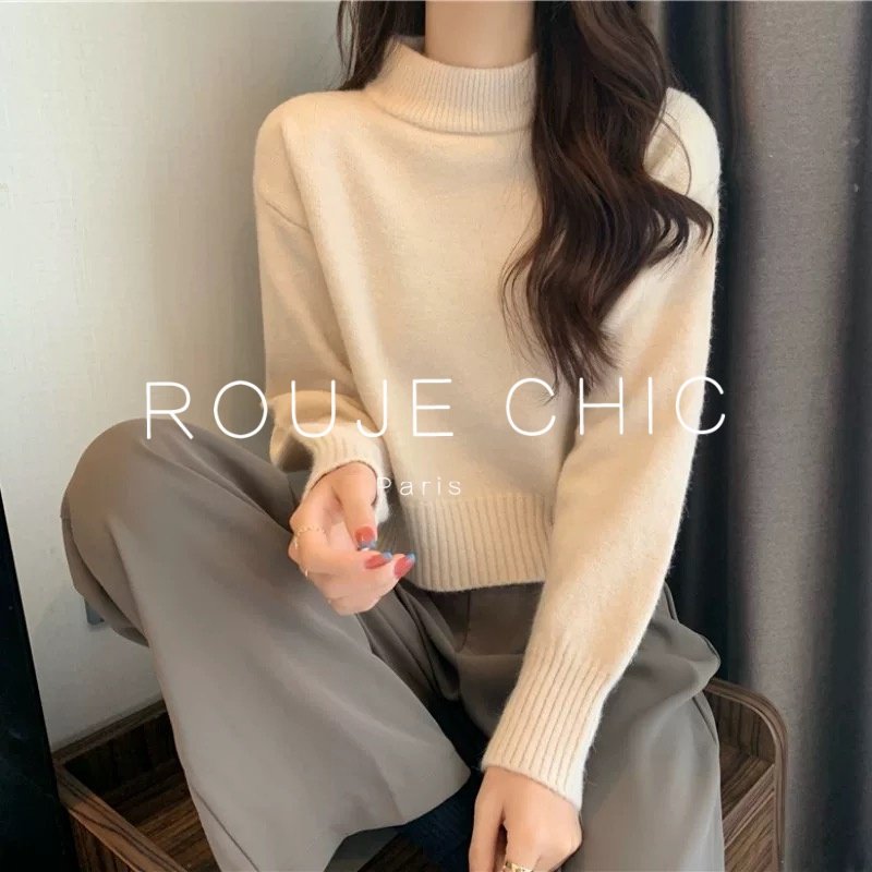 法国半高领短款加厚毛衣女秋冬季