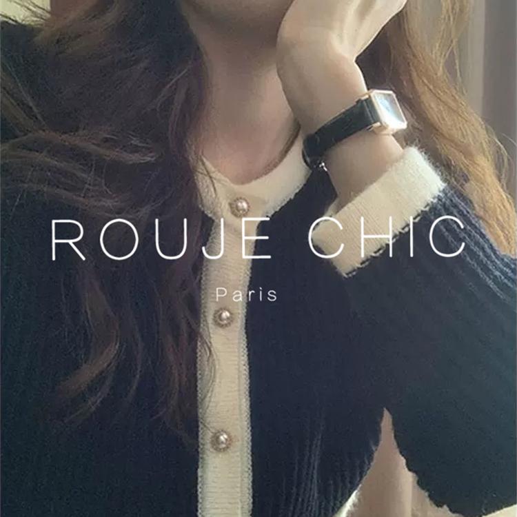 ROUJE CHIC法式设计感洋气宽松圆领毛衣女秋冬气质名媛针织外套
