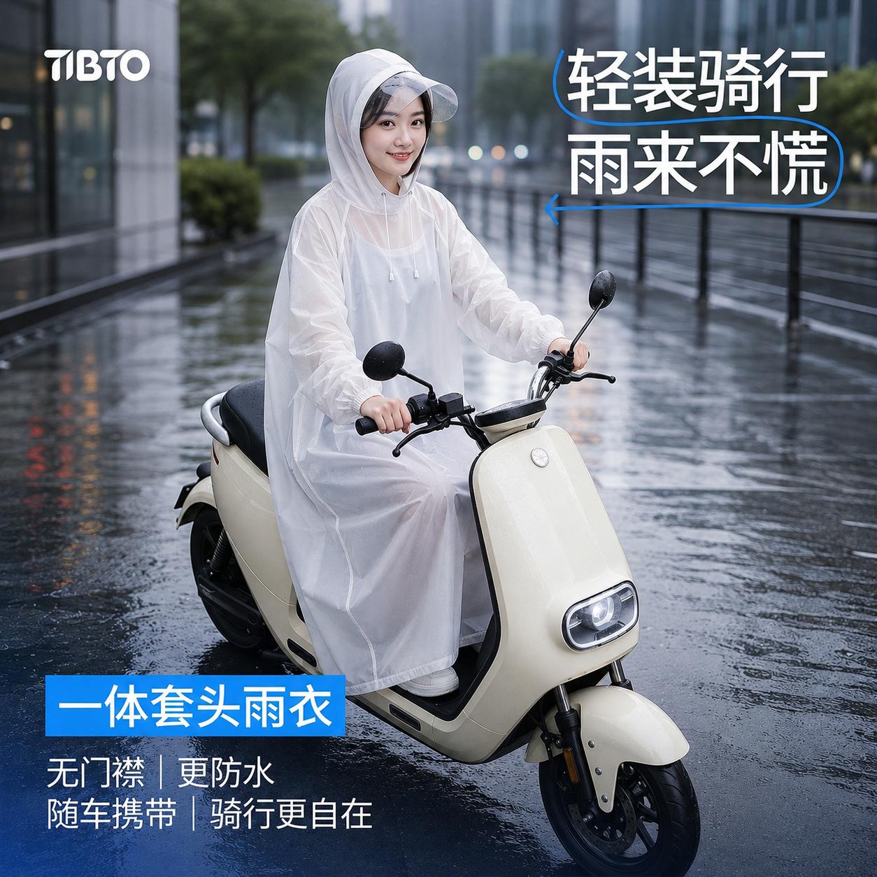 电动车加厚防暴雨长款套头雨披图片