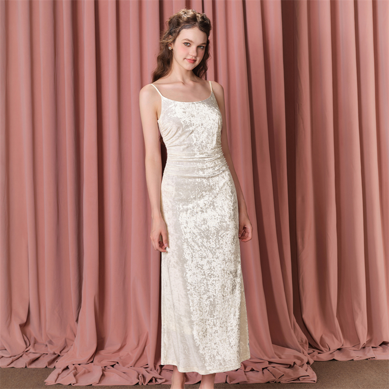 高级感钻石绒长裙丝绒吊带女裙