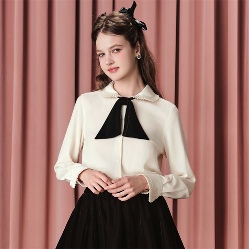 糖力千金学院风长袖雪纺衬衫女