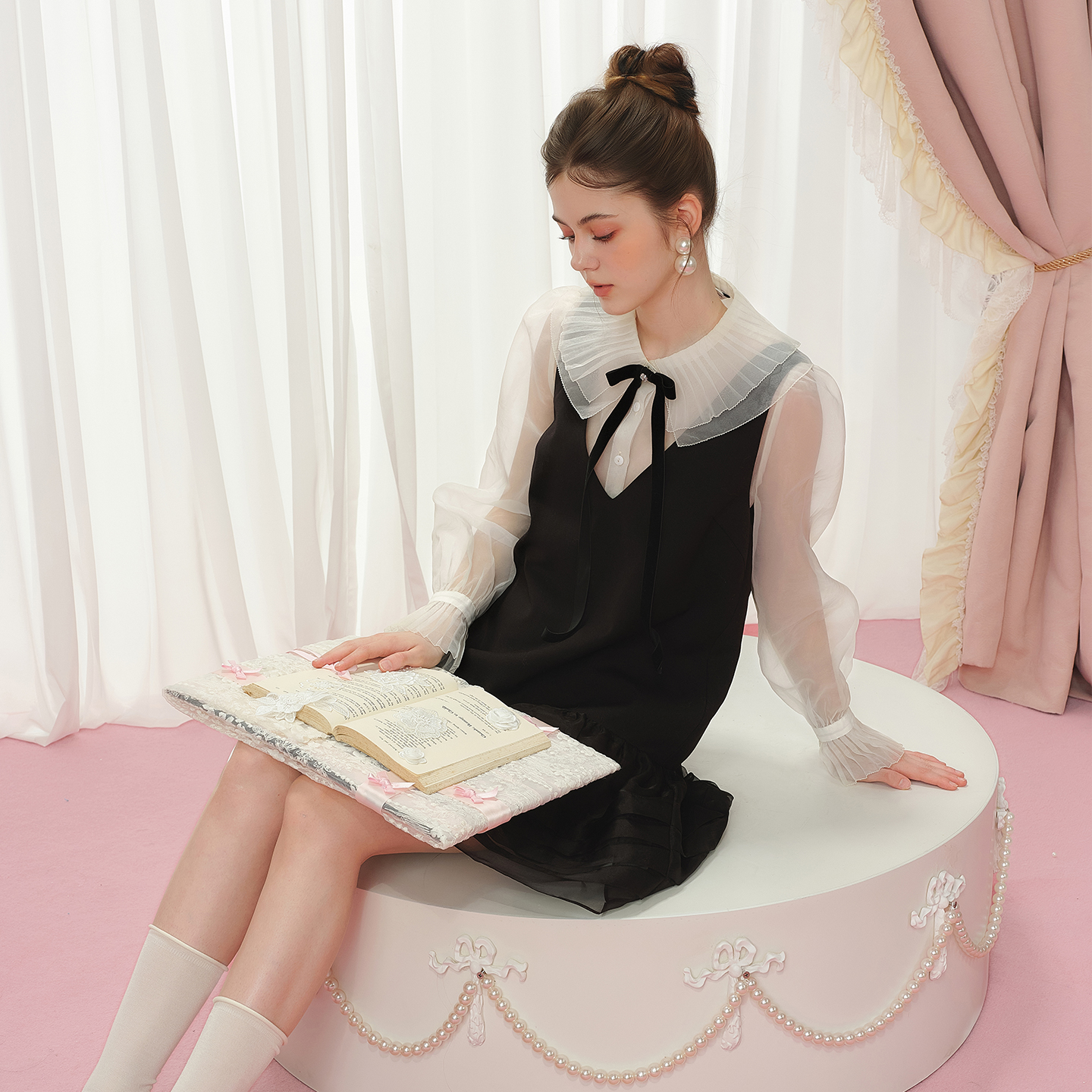 糖力黑色无袖连衣裙女A型娃娃裙
