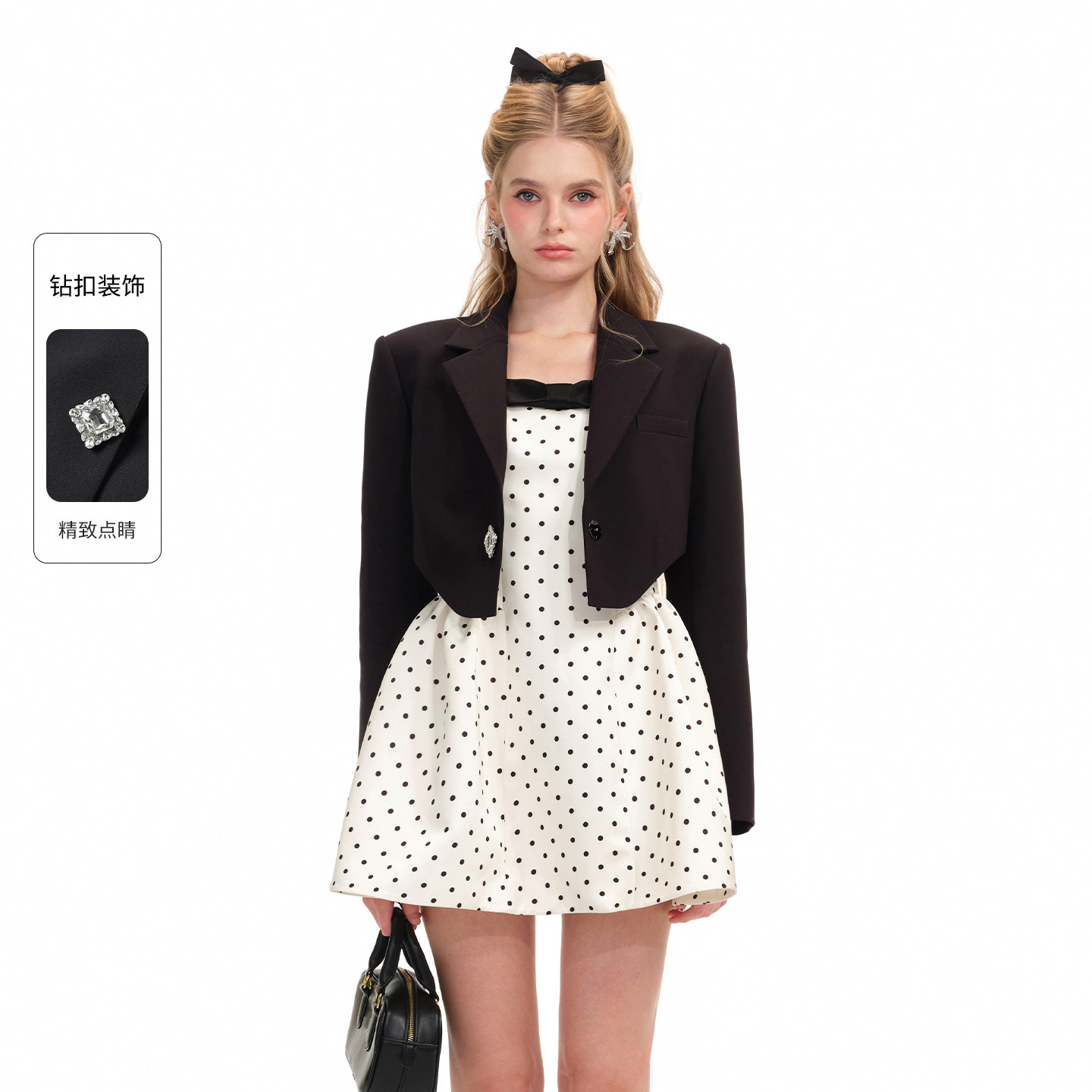 【商场同款】糖力2026春季新款黑色钻扣哑光TR西装外套女短款显瘦