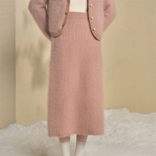 兔毛混纺针织半身裙中长款直筒裙