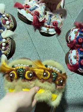 新中式真毛手工虎头平底女鞋