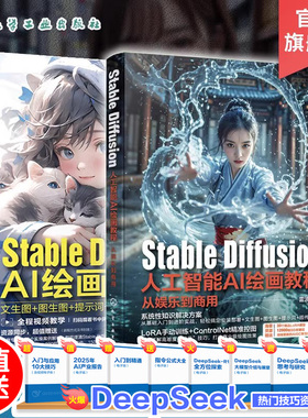 赠视频 2册 Stable Diffusion AI绘画教程 从娱乐到商用 AI人工智能零基础一本通精通LoRA模型炼丹ControlNet精准控图商业绘图书籍