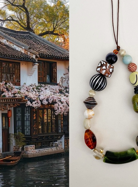 SMeAmo原创中式复古大号串珠短款手机链精致手腕绳高级感ccd链