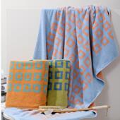 金号新款 加大纯棉全棉不掉毛柔软成人浴巾耐脏方块三色情侣浴巾