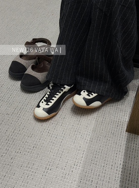 【VAVA WA】26p新款黑白熊猫拼色德训鞋女复古休闲平底鞋