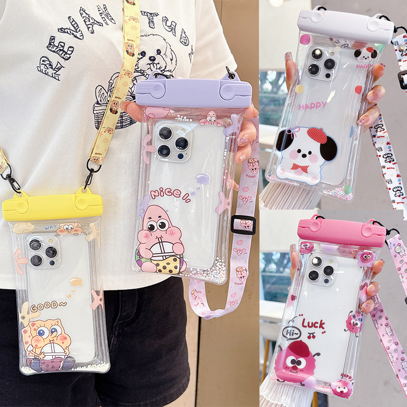 可触屏气囊手机防水袋通用户外卡通挂绳潜水套游泳漂流温泉密封袋