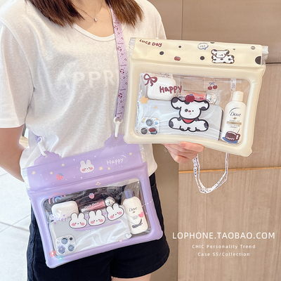 超大容量气囊手机防水袋透明触屏套卡通斜跨挂绳收纳包游泳漂流袋