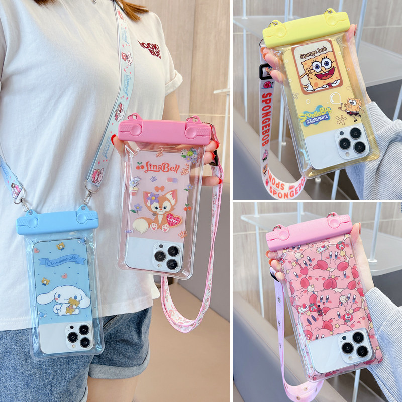 触屏手机防水袋通用可爱卡通潜水套透明游泳漂流温泉密封包斜挎绳