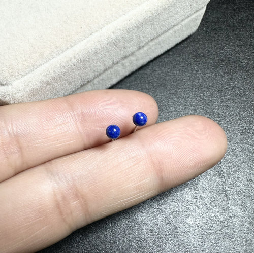 天然青金石耳钉女925纯银耳饰复古中式情侣礼物百搭气质典雅迷你