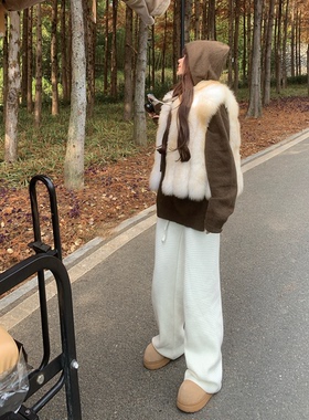 LIN BOUTIQUE 冬日慵懒神裤螺纹+抽绳设计加绒针织直筒裤女新款