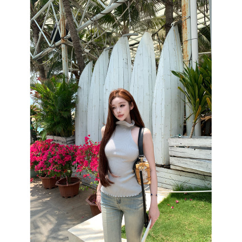 LIN BOUTIQUE 微弹修身高领无袖显瘦收腰背心上衣女春夏