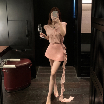 张林超LIN BOUTIQUE 迪士尼在逃miu系少女感粉色千金减龄雪纺套装
