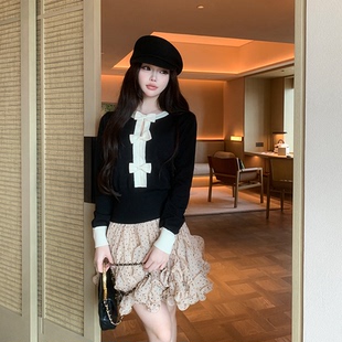 百搭圆领两色蝴蝶结毛衣针织衫 BOUTIQUE LIN 张林超