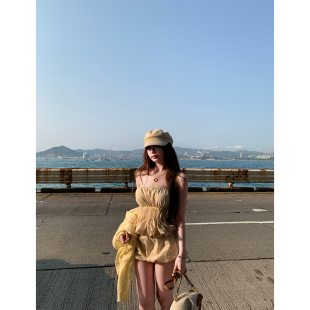 上衣女花苞短开衫 裤 套装 LIN 新款 条纹抹胸无袖 春季 BOUTIQUE