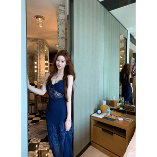 蕾丝收腰裙连衣裙长裙女春新款 LIN 型优雅气质无袖 修身 BOUTIQUE