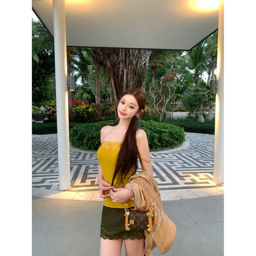 LIN BOUTIQUE Y*L蕾丝拼接吊带修身上衣蕾丝半身裙套装春夏